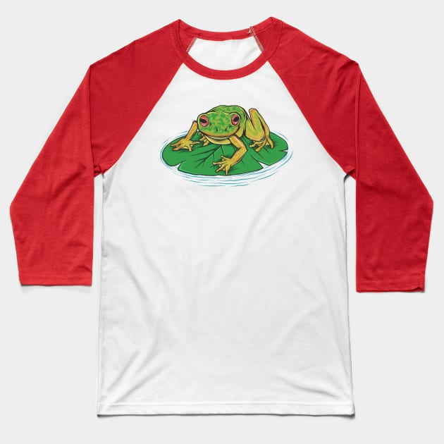 frog on leaf in water Baseball T-Shirt by Mako Design 